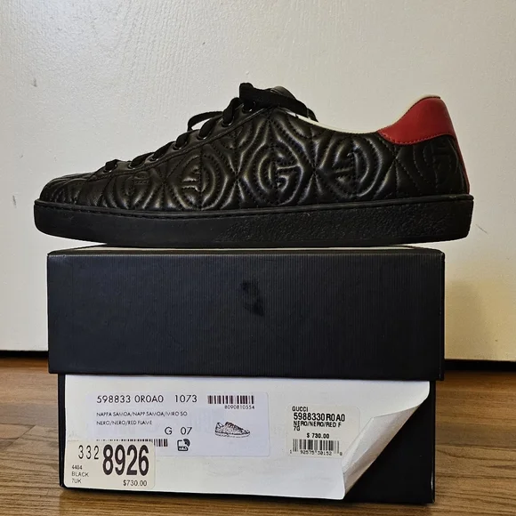 Gucci Men's Ace Rhombus Stitched GG Leather Sneakers - Picture 3 of 9